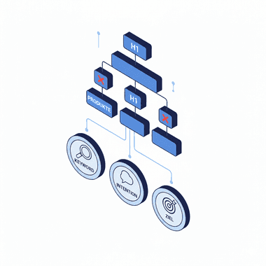 Illustration: heading hierarchy with H1 and H2, with separate search terms assigned to individual pages