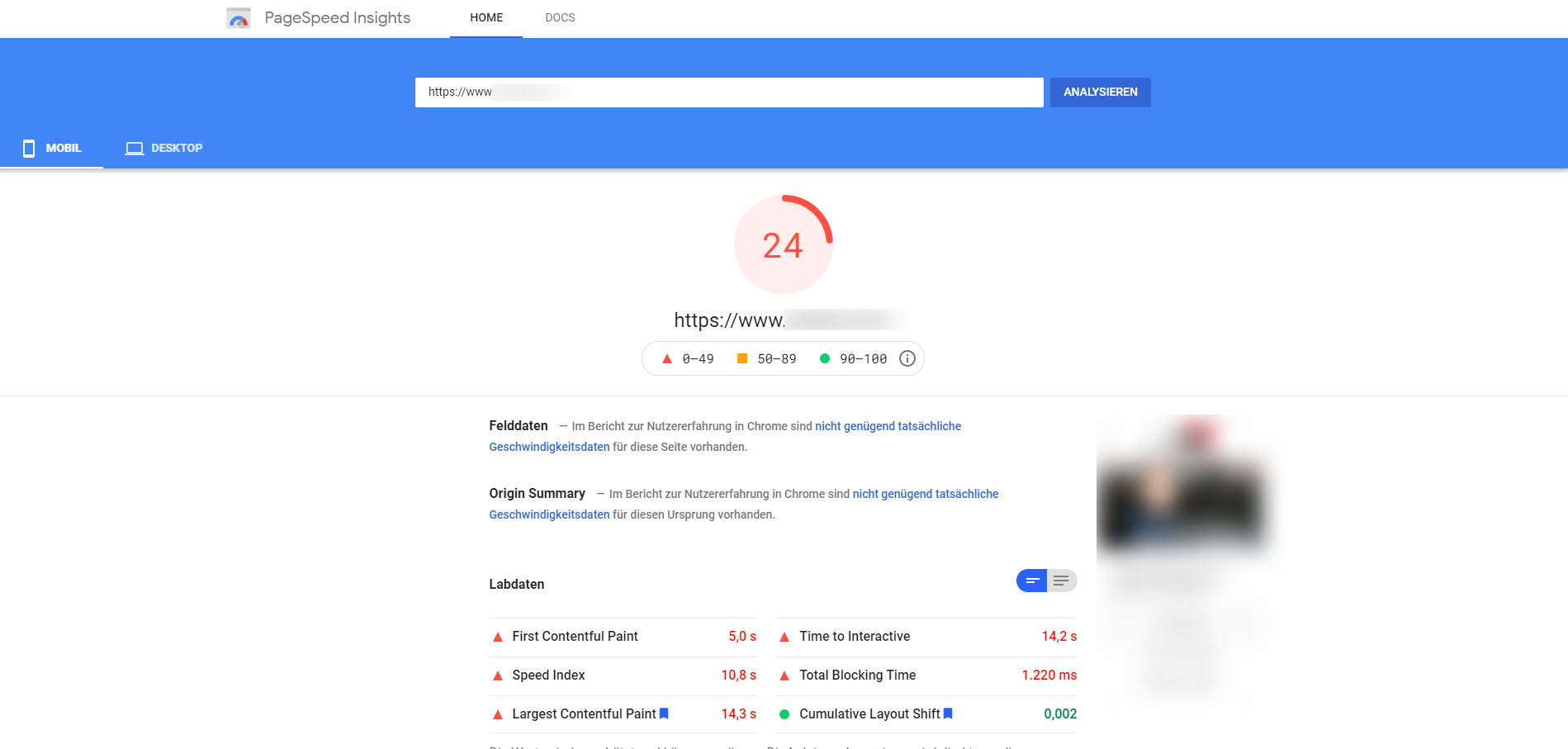 Google Pagespeed Insights - Speed Score von 24 auf 92 verbessert